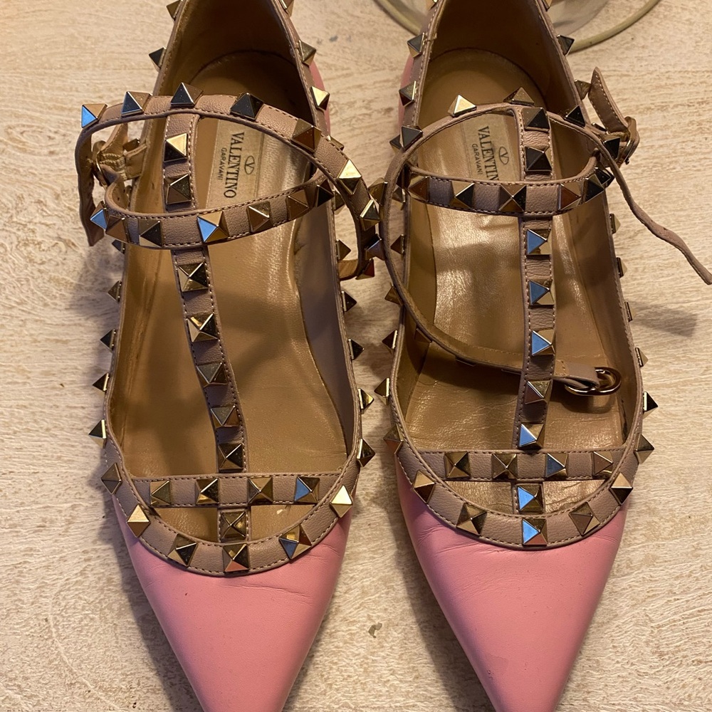 Valentino Pink and Tan Studded Heels